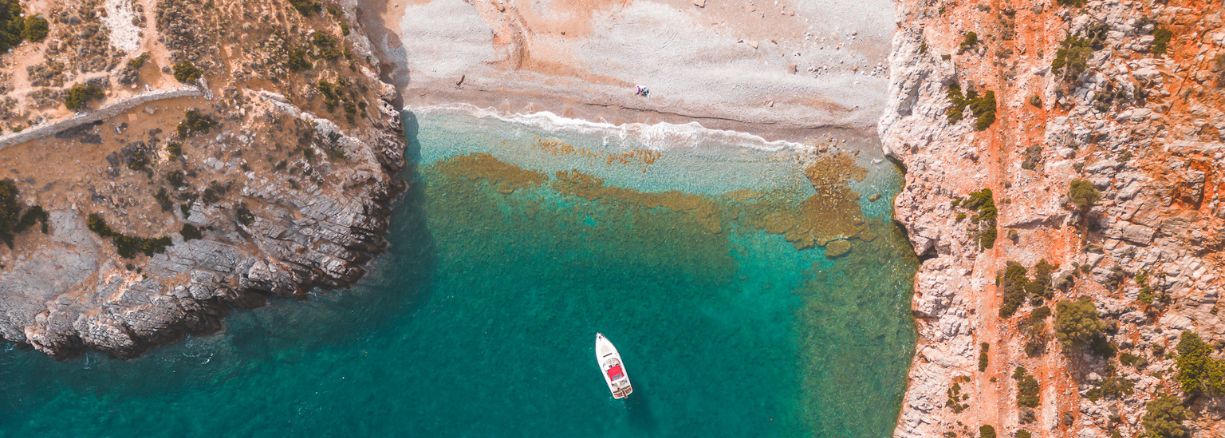 seitan limania beach by boat